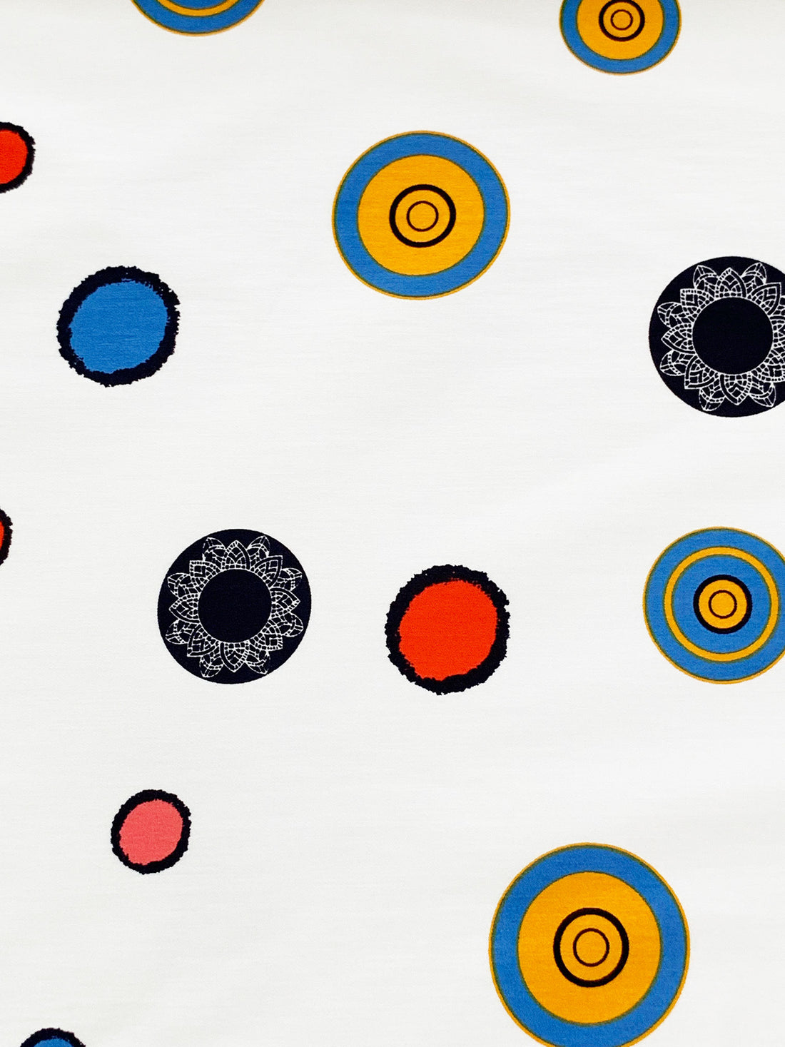 White/Red/Dark Navy/Multi Rayon/Nylon/Lycra Sylized Dot Print Stretch Bengaline Suiting 57W