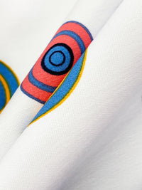 White/Red/Dark Navy/Multi Rayon/Nylon/Lycra Sylized Dot Print Stretch Bengaline Suiting 57W