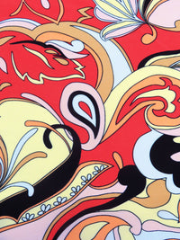 Imperial Red/Black/Pale Lemon/Multi Rayon/Nylon/Lycra Abstract Scrollwork Print Stretch Bengaline Suiting - NY Designer - 58W