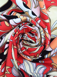 Imperial Red/Black/Pale Lemon/Multi Rayon/Nylon/Lycra Abstract Scrollwork Print Stretch Bengaline Suiting - NY Designer - 58W