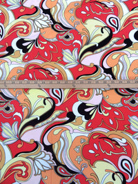 Imperial Red/Black/Pale Lemon/Multi Rayon/Nylon/Lycra Abstract Scrollwork Print Stretch Bengaline Suiting - NY Designer - 58W