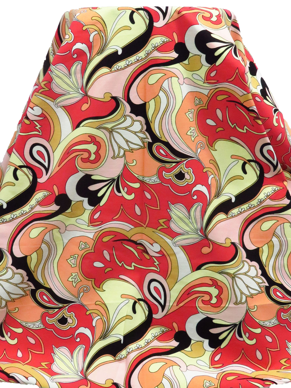 Imperial Red/Black/Pale Lemon/Multi Rayon/Nylon/Lycra Abstract Scrollwork Print Stretch Bengaline Suiting - NY Designer - 58W