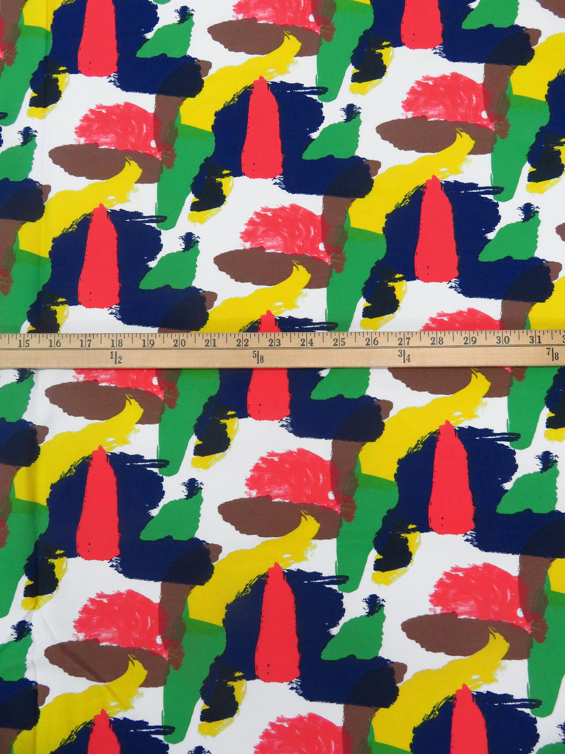 Lemon/White/Dark Blue/Multi Rayon/Nylon/Lycra Abstract Print Stretch Bengaline Suiting - NY Designer - 58W