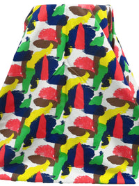 Lemon/White/Dark Blue/Multi Rayon/Nylon/Lycra Abstract Print Stretch Bengaline Suiting - NY Designer - 58W