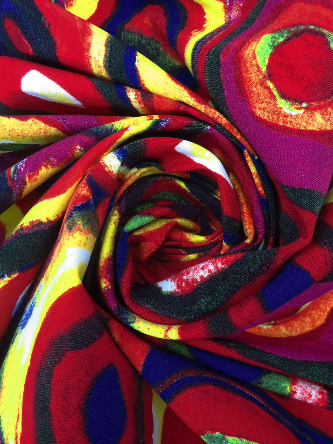 Dark Red/Lemon/Dark Navy/Multi Rayon/Nylon/Lycra Abstract Tilework Print Stretch Bengaline Suiting - NY Designer - 56W