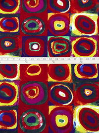 Dark Red/Lemon/Dark Navy/Multi Rayon/Nylon/Lycra Abstract Tilework Print Stretch Bengaline Suiting - NY Designer - 56W