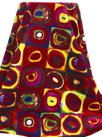 Dark Red/Lemon/Dark Navy/Multi Rayon/Nylon/Lycra Abstract Tilework Print Stretch Bengaline Suiting - NY Designer - 56W