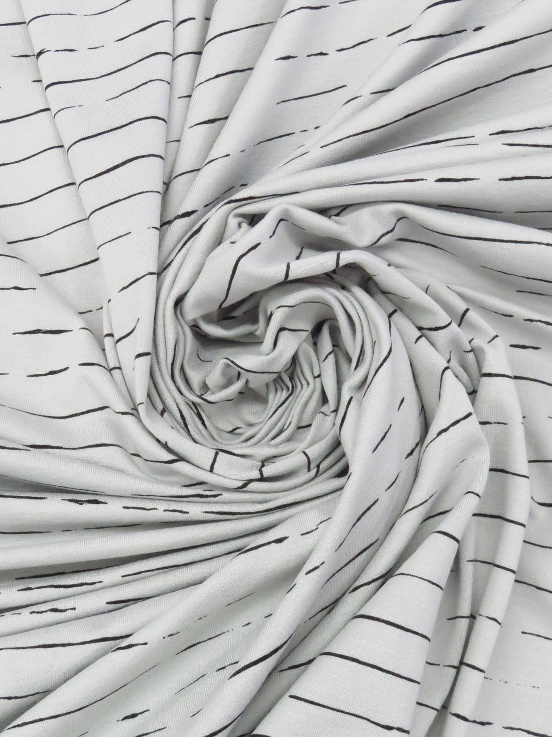 Silvery Gray/Black Rayon/Lycra Horizontal Broken Stripe Print Jersey Knit 60W