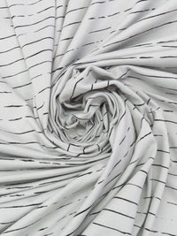 Silvery Gray/Black Rayon/Lycra Horizontal Broken Stripe Print Jersey Knit 60W