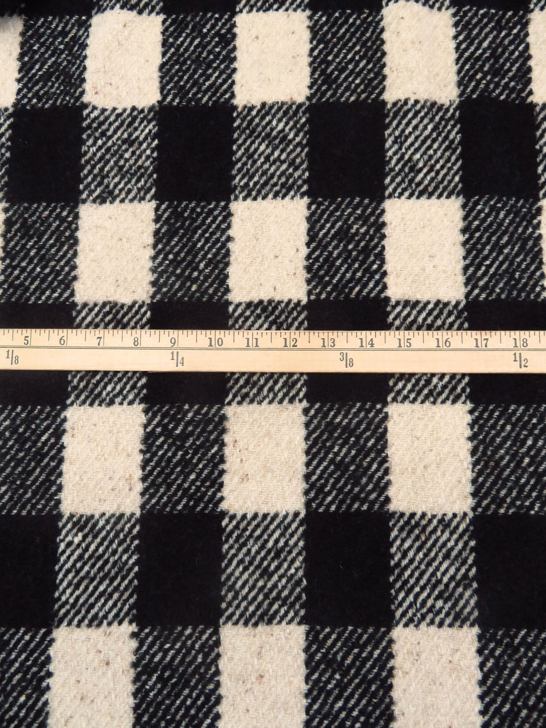 Black/Wheat 100% Wool Large Plaid Weave Coating - NY Designer - 54W
