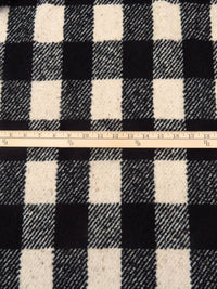 Black/Wheat 100% Wool Large Plaid Weave Coating - NY Designer - 54W