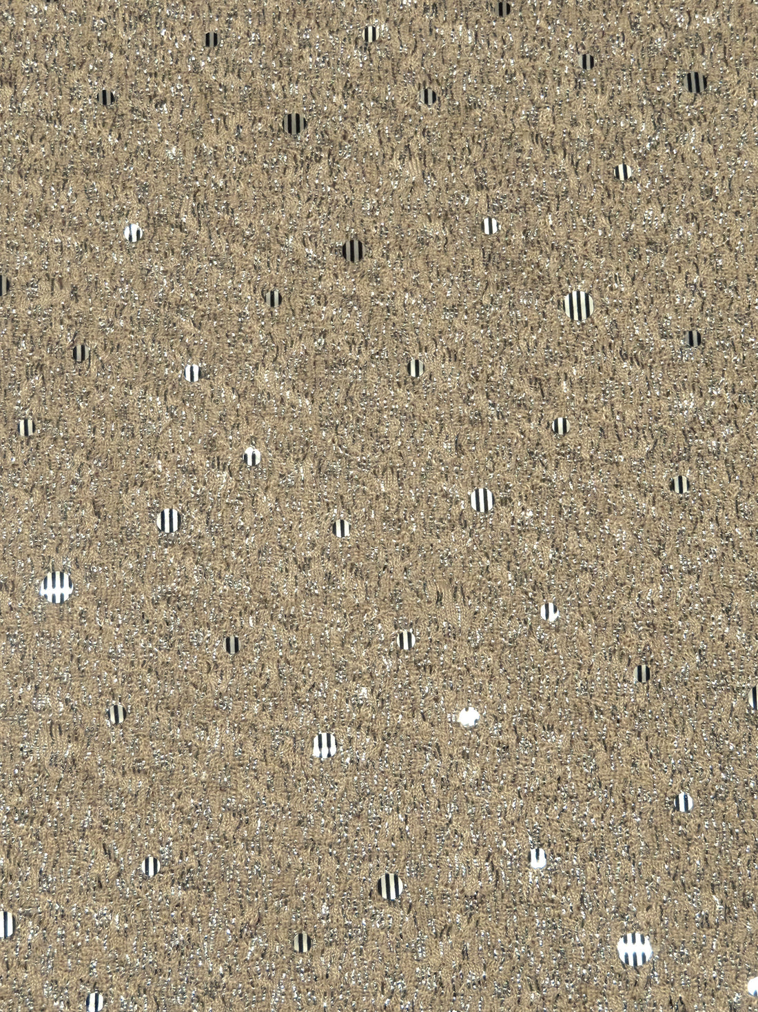 Tan/Silver/Black Polyester/Lycra Fused Sequins and Foil Puckered Dot Double Knit - NY Designer - 48W
