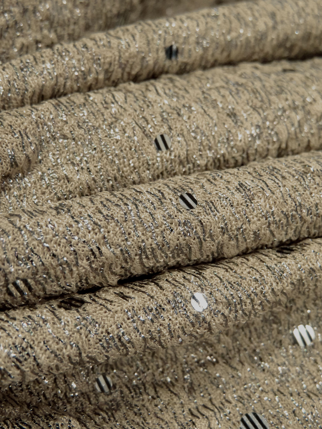 Tan/Silver/Black Polyester/Lycra Fused Sequins and Foil Puckered Dot Double Knit - NY Designer - 48W
