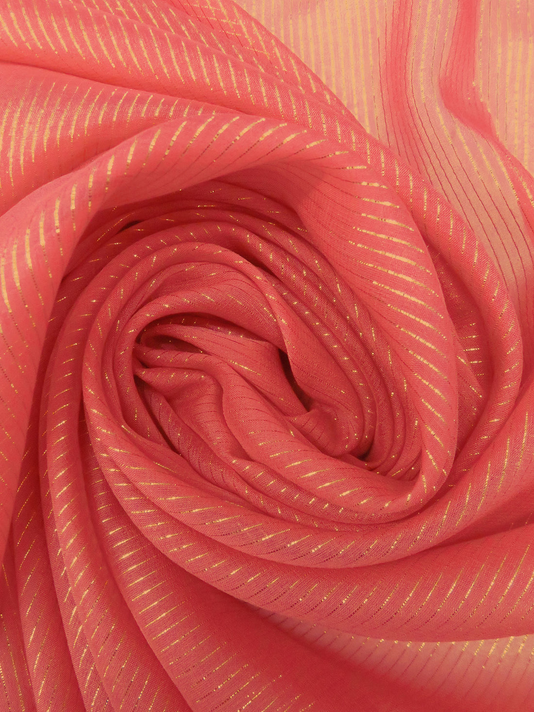 Salmon/Gold Silk/Metallic Vertical Stripe Weave Chiffon - NY Designer - 42W