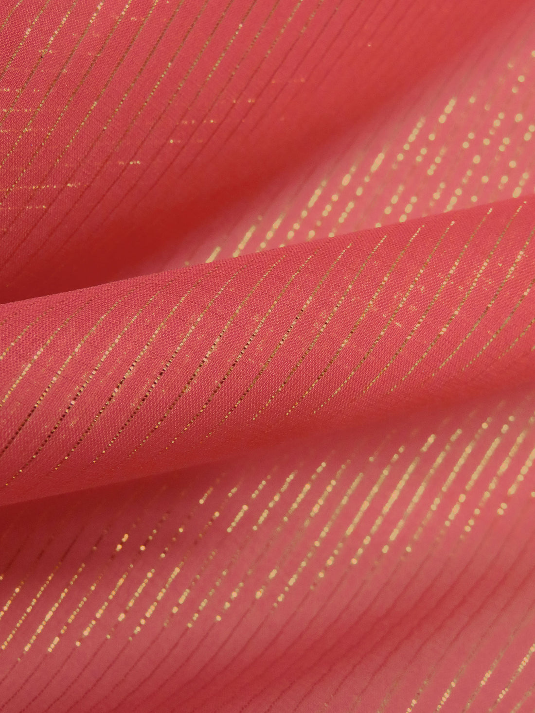 Salmon/Gold Silk/Metallic Vertical Stripe Weave Chiffon - NY Designer - 42W