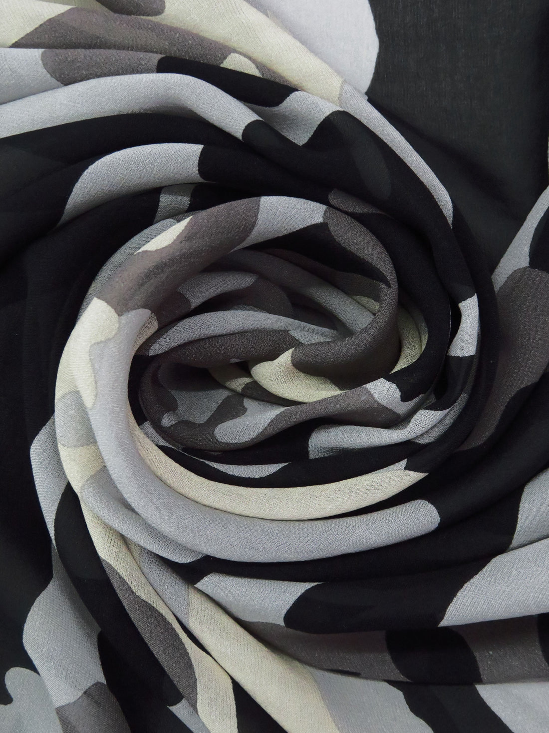 Black/Cloud Gray/Beige/Multi 100% Silk Camouflage Print Chiffon - NY Designer - 43W