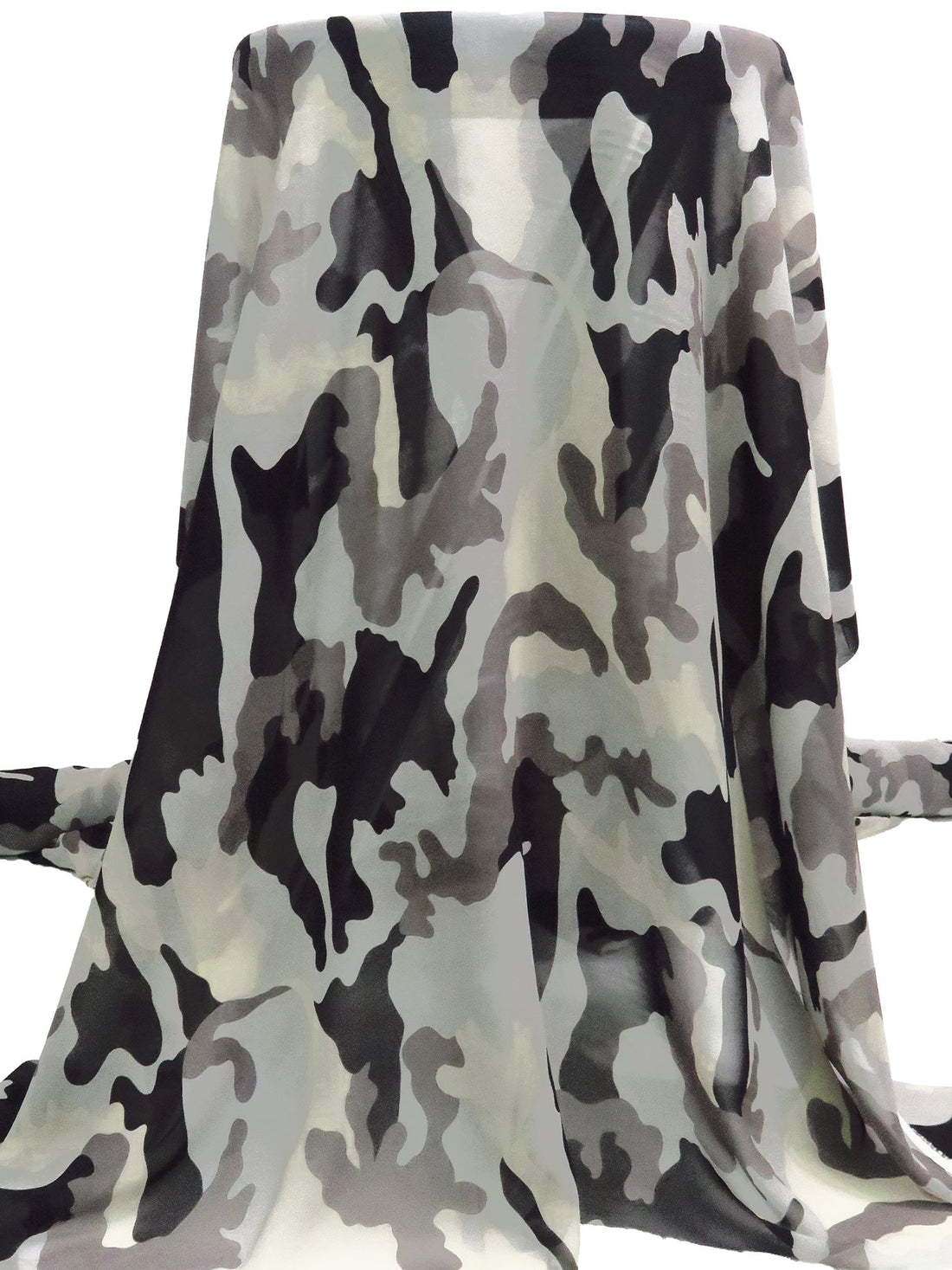 Black/Cloud Gray/Beige/Multi 100% Silk Camouflage Print Chiffon - NY Designer - 43W