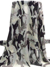 Black/Cloud Gray/Beige/Multi 100% Silk Camouflage Print Chiffon - NY Designer - 43W