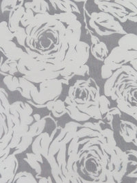 Off-White/Medium Gray 100% Silk Roses Print Chiffon - NY Designer - 42W