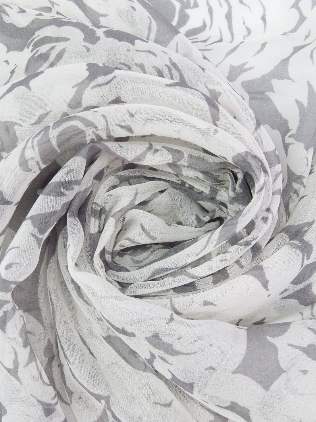 Off-White/Medium Gray 100% Silk Roses Print Chiffon - NY Designer - 42W