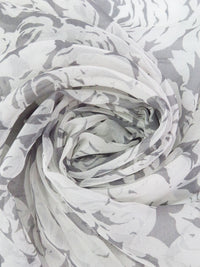 Off-White/Medium Gray 100% Silk Roses Print Chiffon - NY Designer - 42W