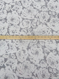 Off-White/Medium Gray 100% Silk Roses Print Chiffon - NY Designer - 42W