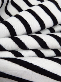 White/Black Polyester/Lycra Horizontal Stripe Weave Jersey Knit 64W