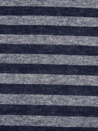 Midnight Navy/Silver Rayon/Cotton/Metallic Horizontal Foil Stripe Weave Tissue Jersey Knit 64W