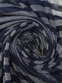 Midnight Navy/Silver Rayon/Cotton/Metallic Horizontal Foil Stripe Weave Tissue Jersey Knit 64W