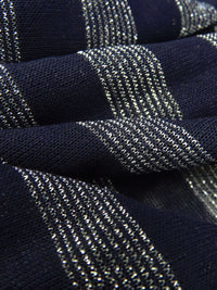 Midnight Navy/Silver Rayon/Cotton/Metallic Horizontal Foil Stripe Weave Tissue Jersey Knit 64W