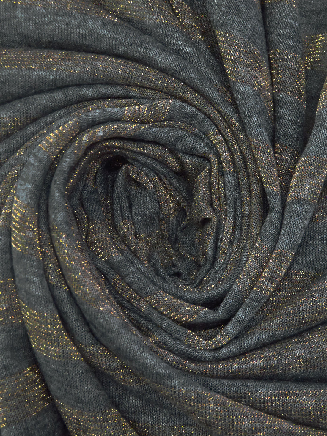Dark Anchor Gray/Gold Rayon/Cotton/Metallic Horizontal Foil Stripe Weave Tissue Jersey Knit 64W