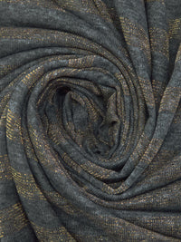 Dark Anchor Gray/Gold Rayon/Cotton/Metallic Horizontal Foil Stripe Weave Tissue Jersey Knit 64W