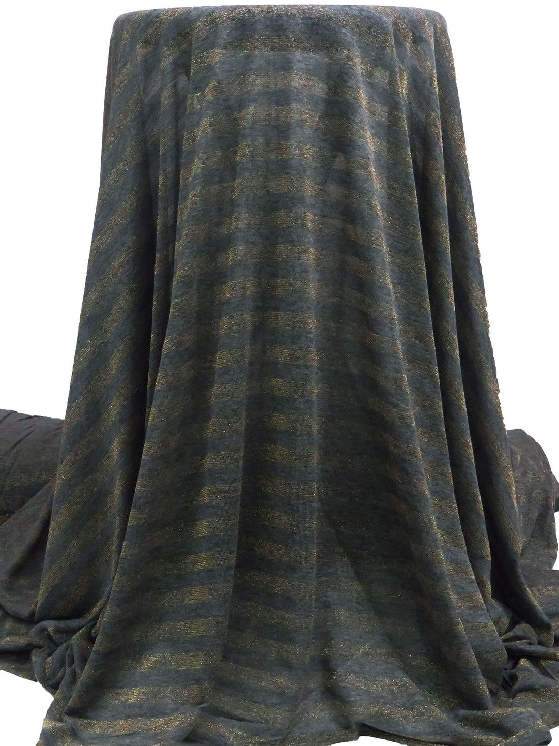Dark Anchor Gray/Gold Rayon/Cotton/Metallic Horizontal Foil Stripe Weave Tissue Jersey Knit 64W