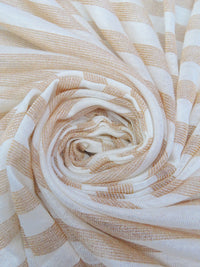 White/Gold Rayon/Cotton/Metallic Horizontal Foil Stripe Weave Tissue Jersey Knit 66W