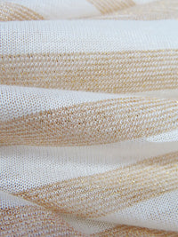 White/Gold Rayon/Cotton/Metallic Horizontal Foil Stripe Weave Tissue Jersey Knit 66W