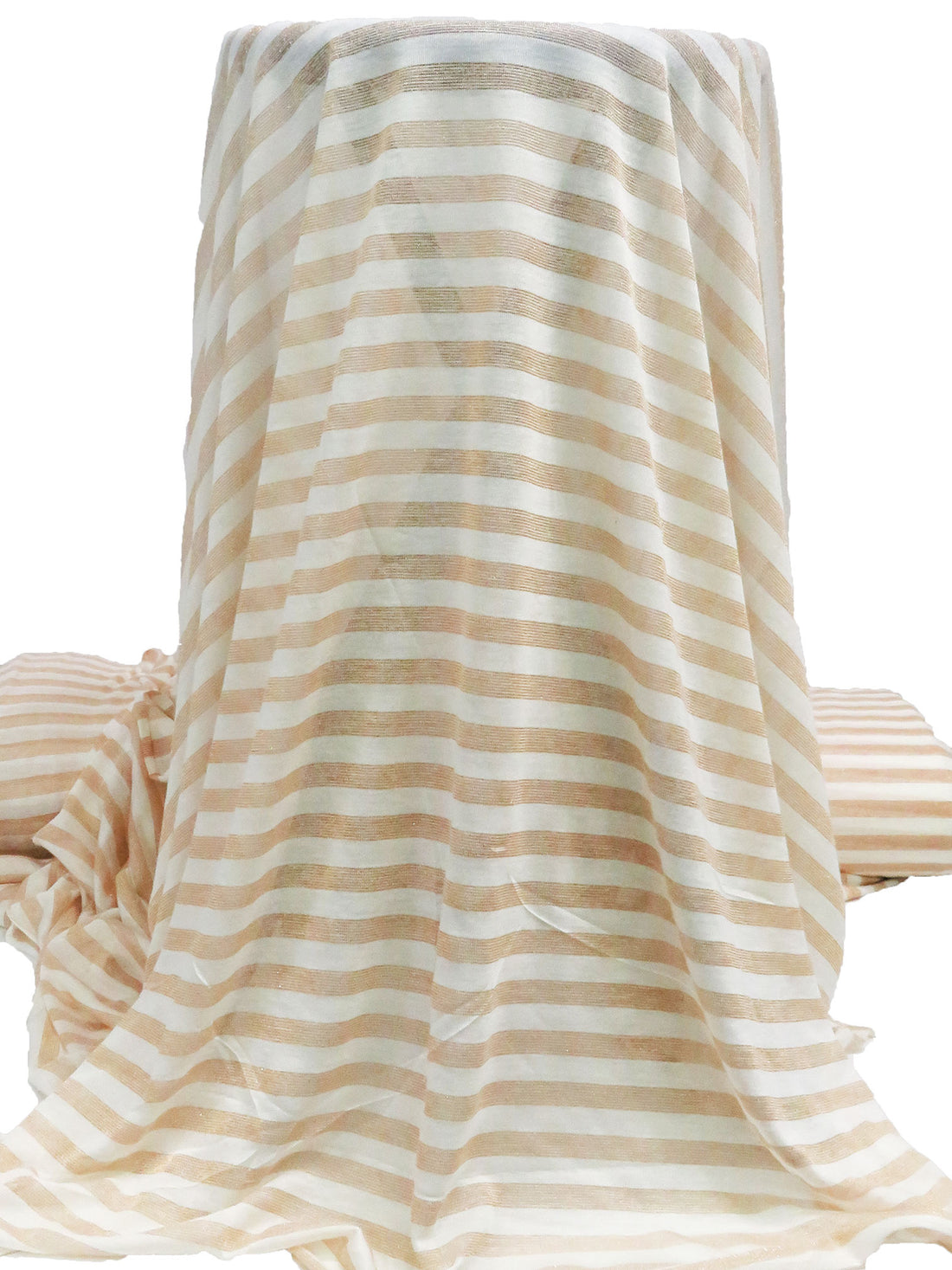 White/Gold Rayon/Cotton/Metallic Horizontal Foil Stripe Weave Tissue Jersey Knit 66W