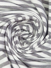 White/Taupe Gray Cotton/Polyester Horizontal Stripe Weave French Terry Knit 62W