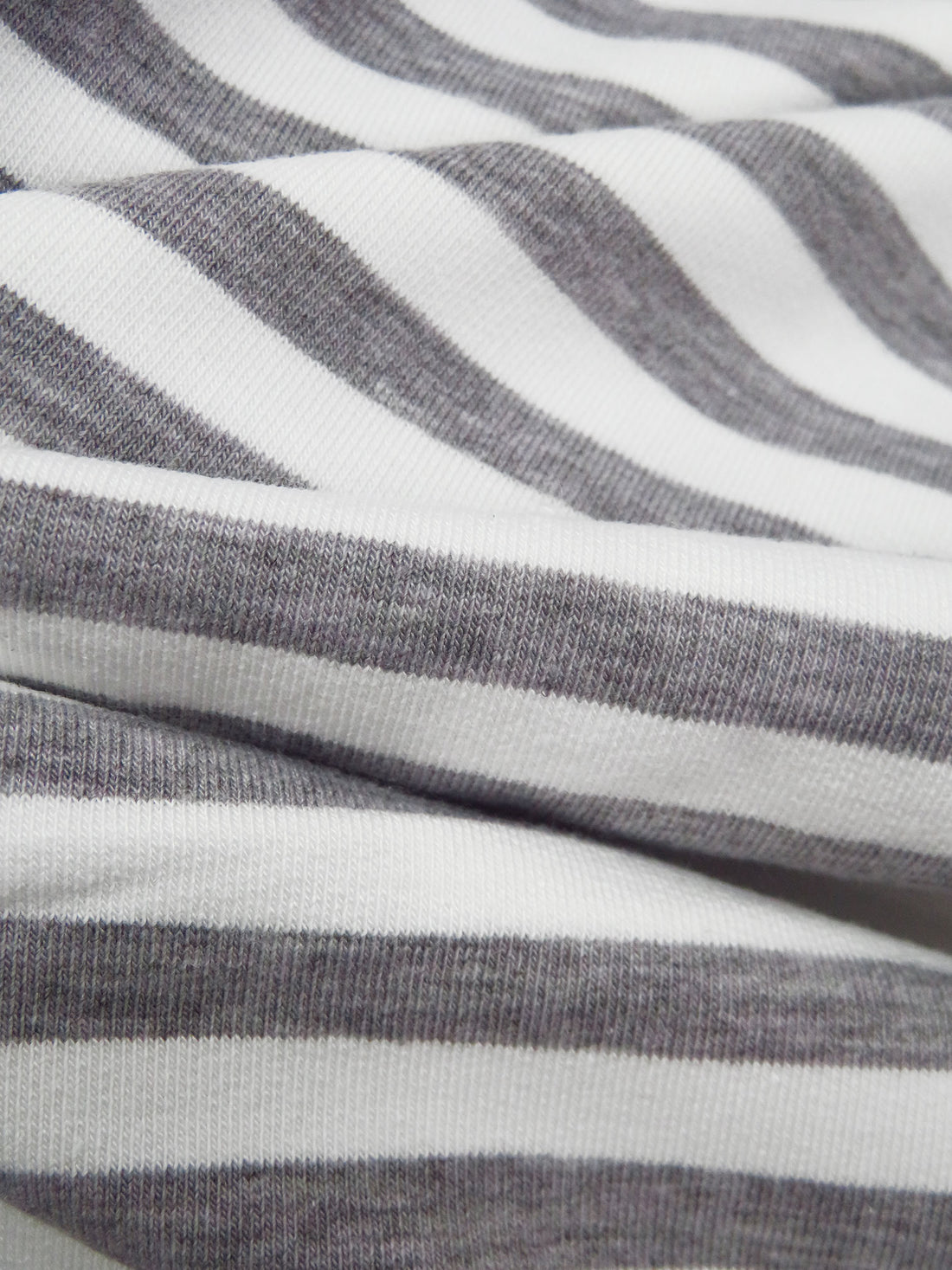 White/Taupe Gray Cotton/Polyester Horizontal Stripe Weave French Terry Knit 62W