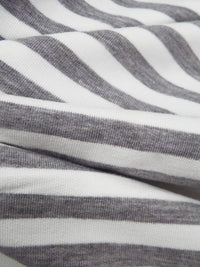 White/Taupe Gray Cotton/Polyester Horizontal Stripe Weave French Terry Knit 62W
