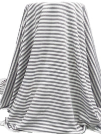 White/Taupe Gray Cotton/Polyester Horizontal Stripe Weave French Terry Knit 62W