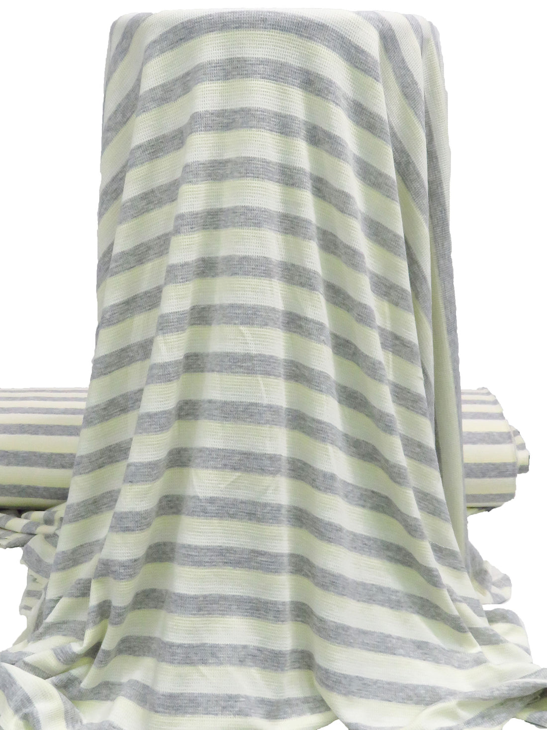 White/Gray/Cream 100% Polyester Horizontal Stripe Weave Thermal Knit 64W
