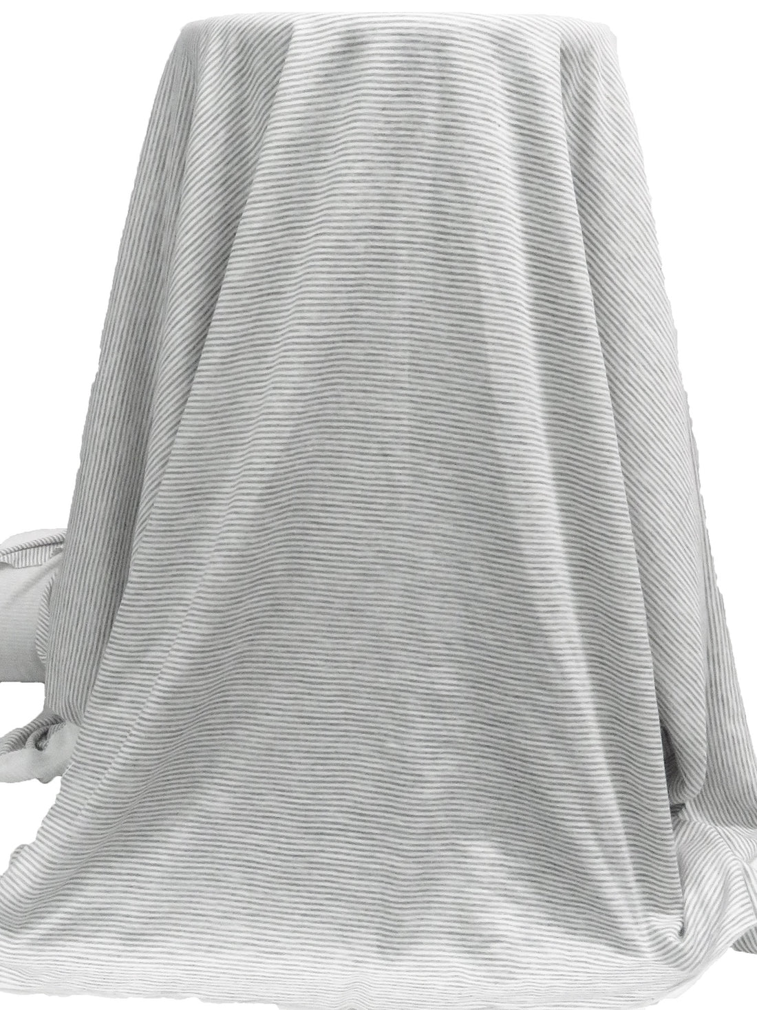 Medium Gray/White Cotton/Polyester Horizontal Stripe Double Weave Knit 60W