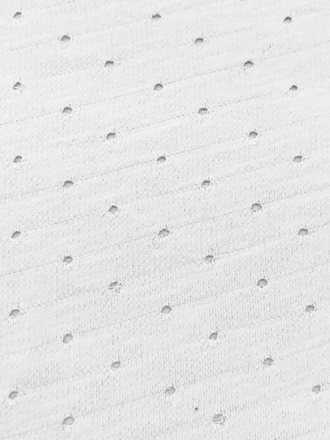 White 100% Cotton Diagonal Stripe Eyelet Dot French Terry Knit 60W