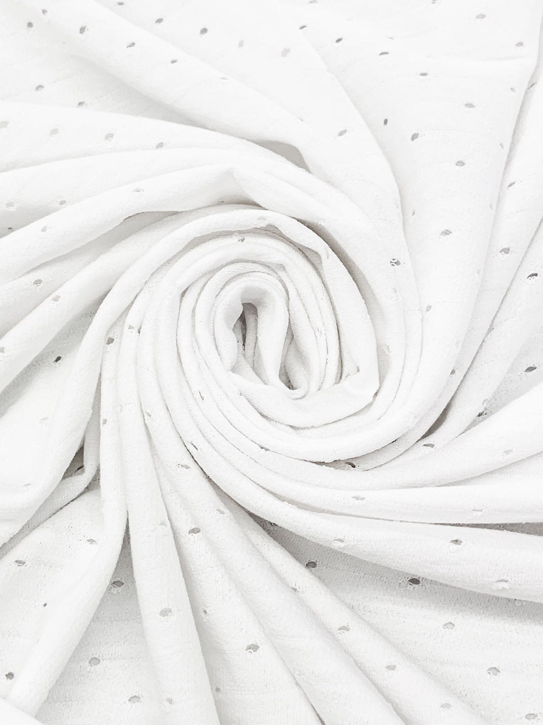 White 100% Cotton Diagonal Stripe Eyelet Dot French Terry Knit 60W