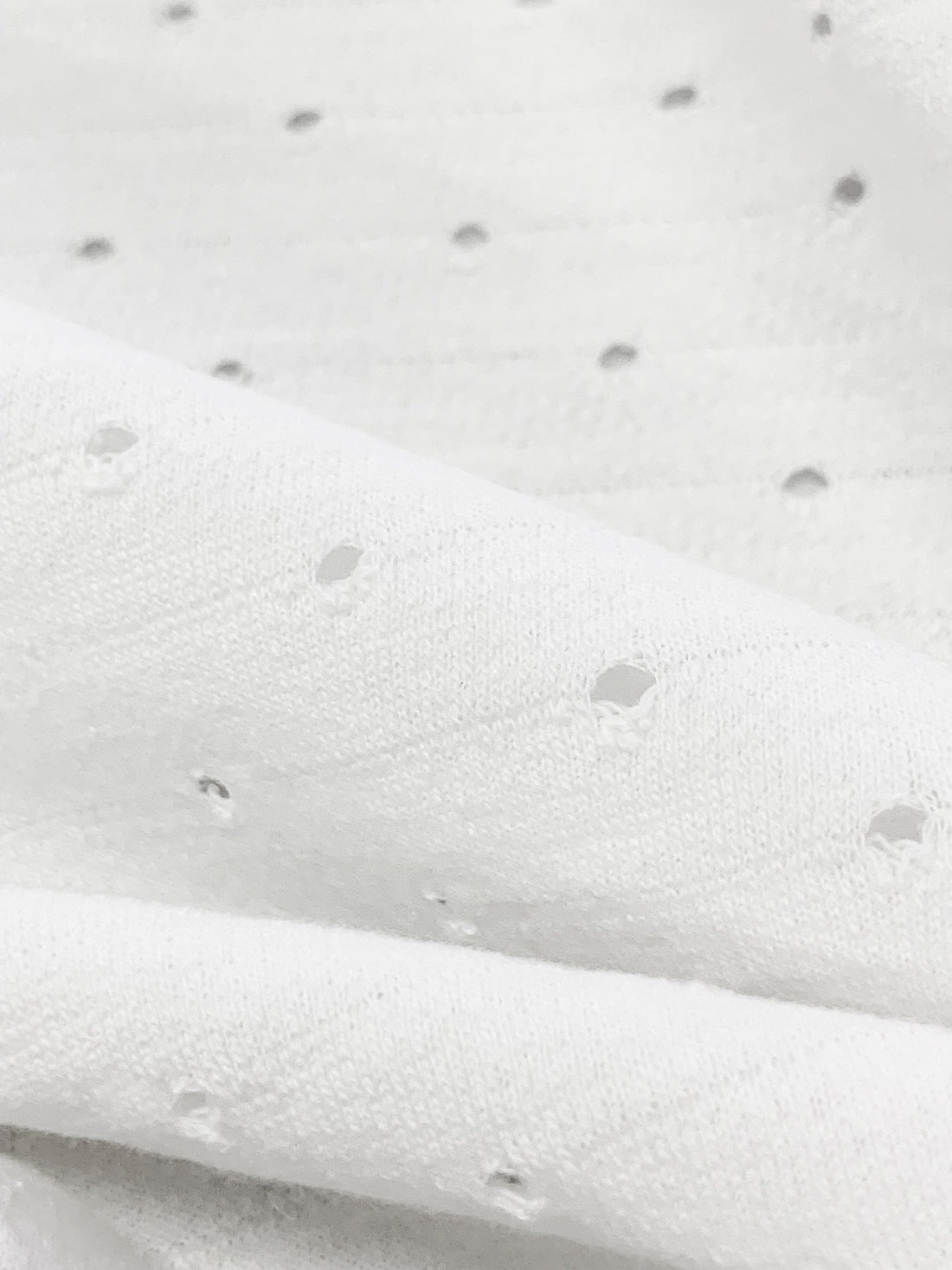 White 100% Cotton Diagonal Stripe Eyelet Dot French Terry Knit 60W