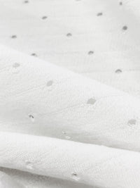 White 100% Cotton Diagonal Stripe Eyelet Dot French Terry Knit 60W