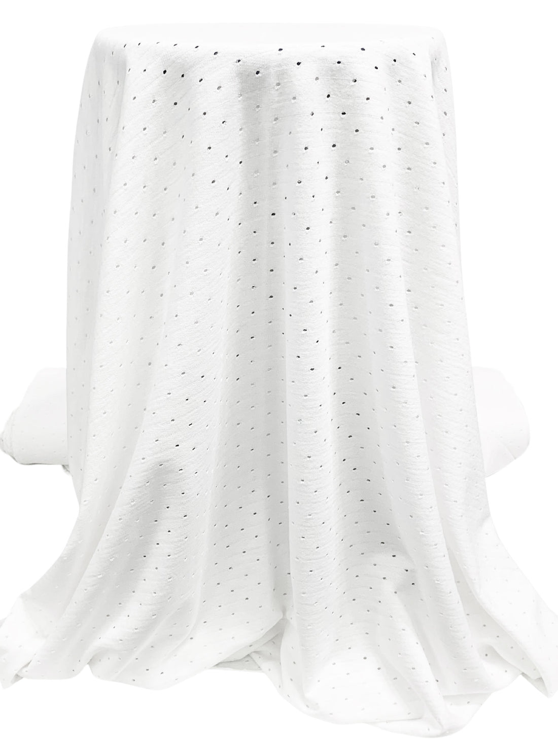 White 100% Cotton Diagonal Stripe Eyelet Dot French Terry Knit 60W