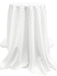 White 100% Cotton Diagonal Stripe Eyelet Dot French Terry Knit 60W