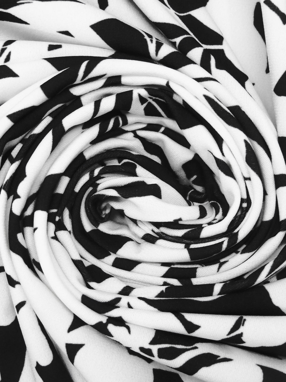 Black/Snow White Polyester/Lycra Abstract Floral Silhouette Print ITY Knit - NY Designer - 58W