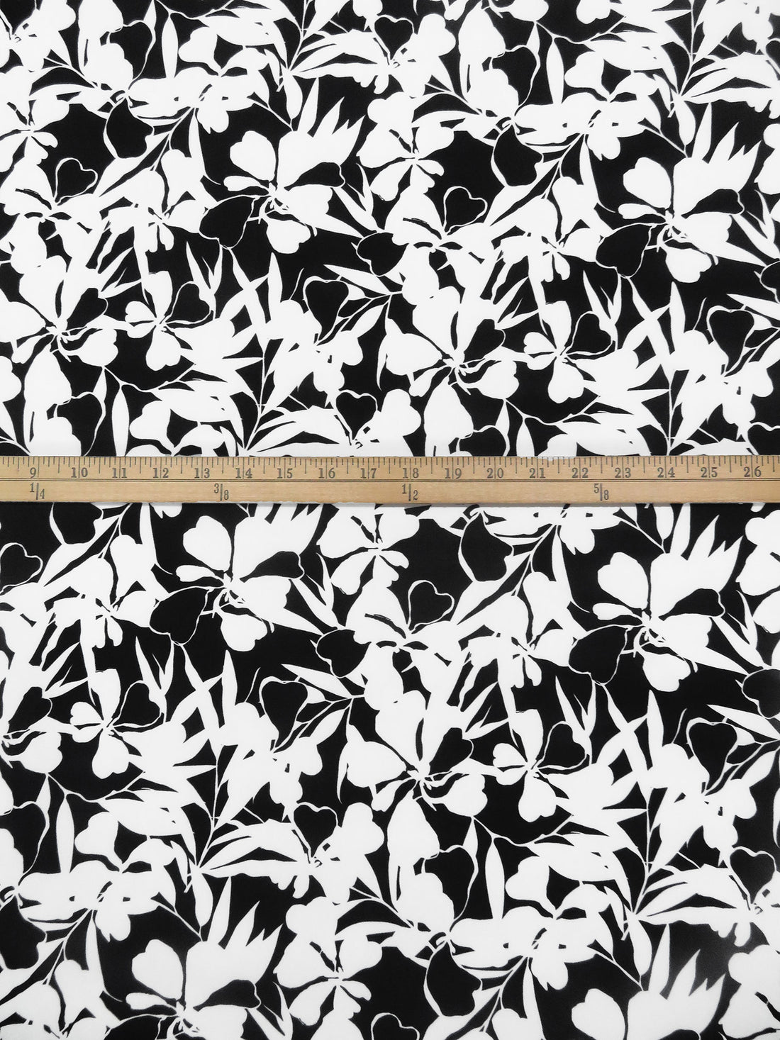 Black/Snow White Polyester/Lycra Abstract Floral Silhouette Print ITY Knit - NY Designer - 58W